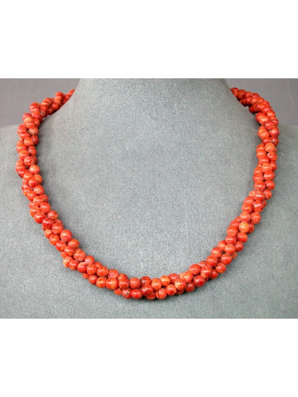 Three Strand Red Coral Bead Necklace  Italian Coral